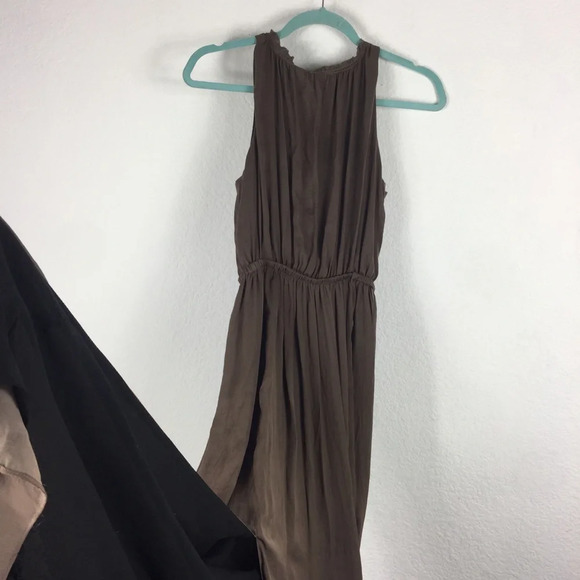 Zara Empire Waist Brown Satin Open Back Slit Maxi Dress Size XS - Picture 12 of 16